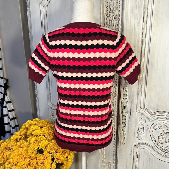Liz Claiborne Y2K Short Sleeve Striped Knit Top  in Pinks, Burgundy, and Black - Picture 6 of 6